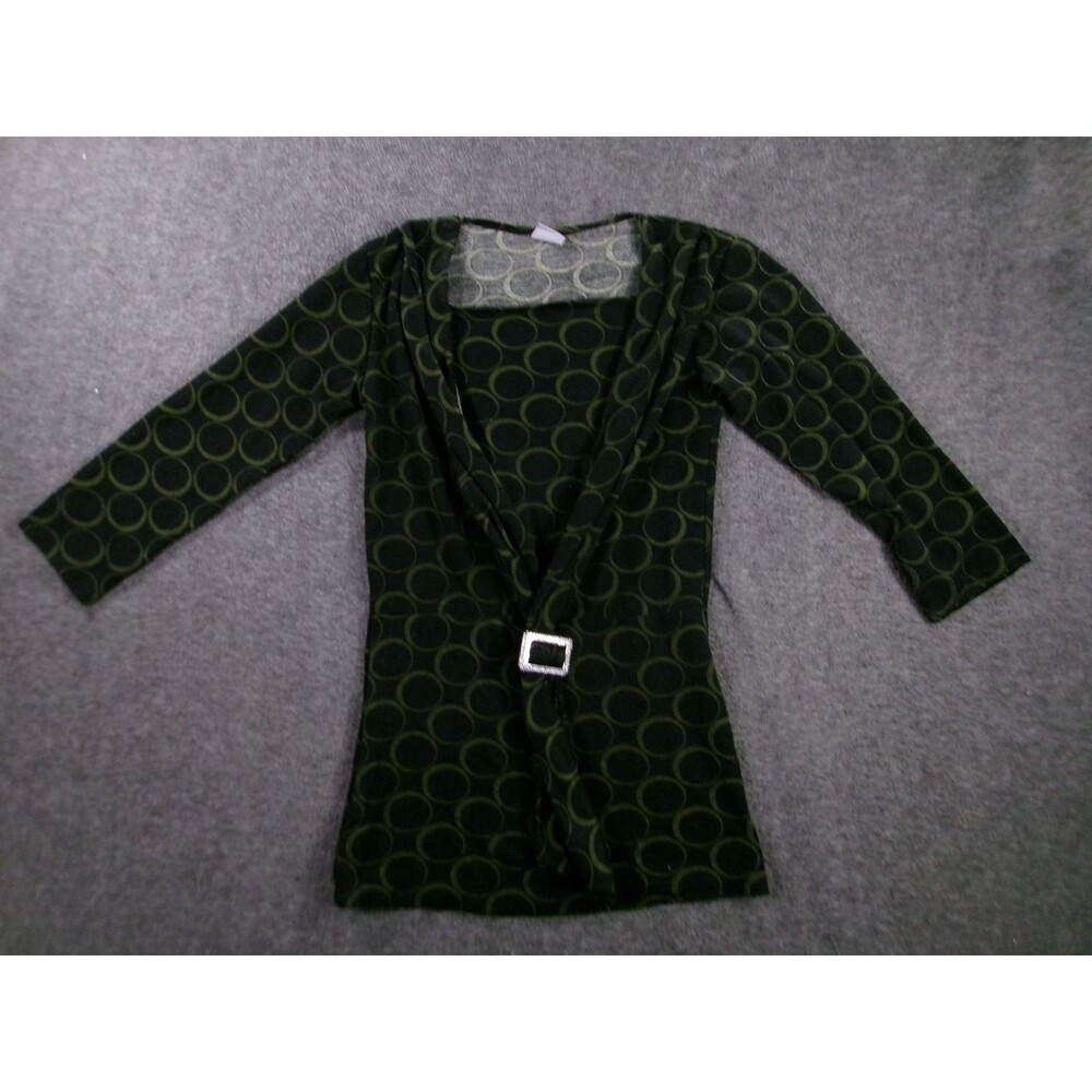 Progress Top Womens S Green Wrap Front Long Sleeve Buckle Tunic Circle Viscose